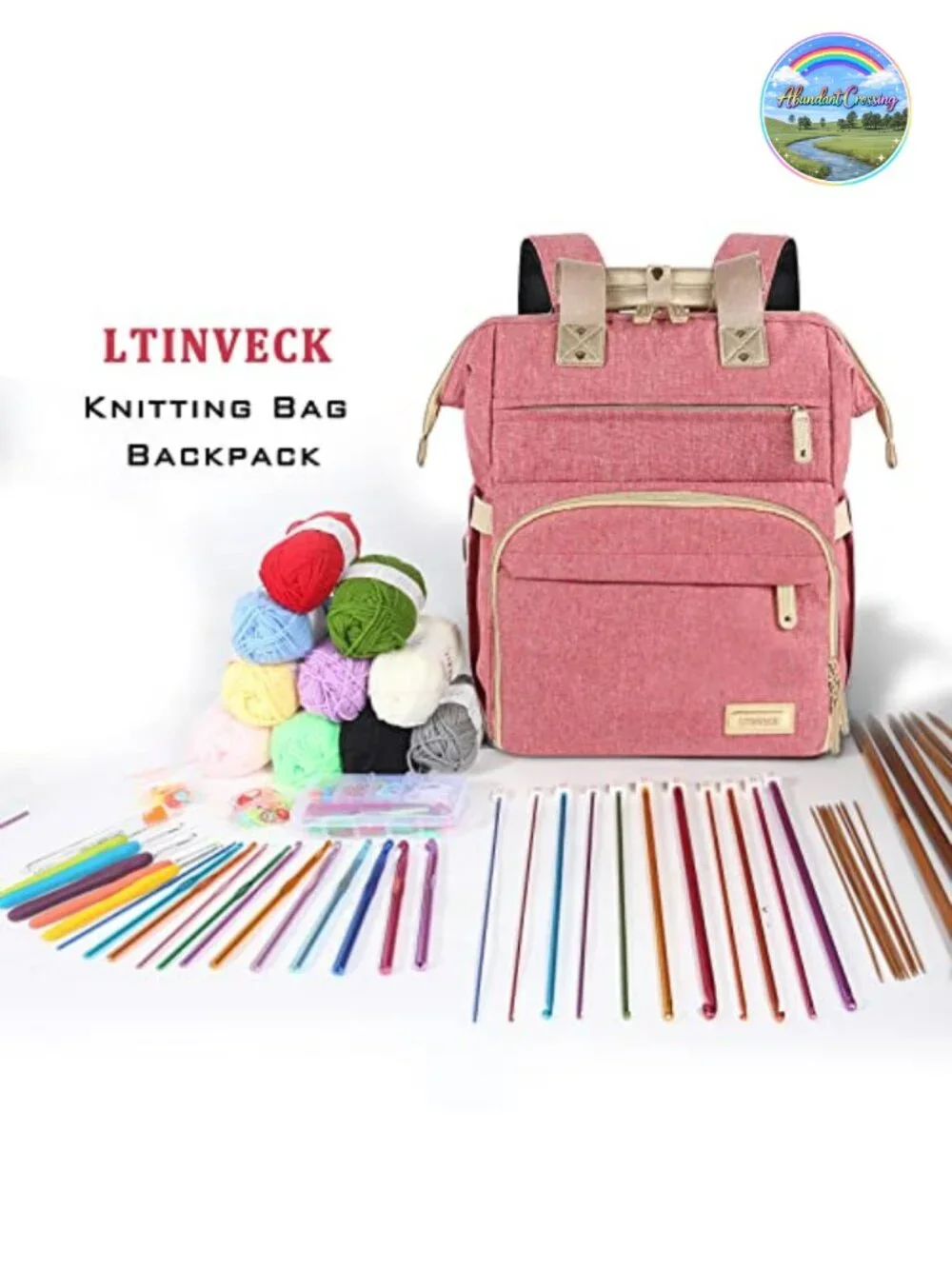 Large Capacity Knitting Backpack with Yarn Storage and Luggage Strap